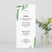 Minimalistische groene bladeren op witte bruiloft menu (Staand voorkant)