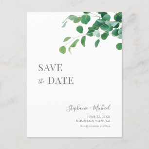 Minimalistische groene bladeren Save the Date Cust Uitnodiging Briefkaart