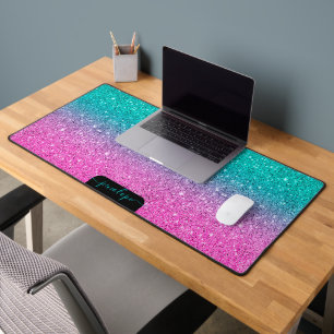 Minimalistische groene en roze glittergradiënt bureaumat