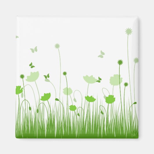 Minimalistische groene en witte klaprozen Meadow F Magneet (Voorkant)
