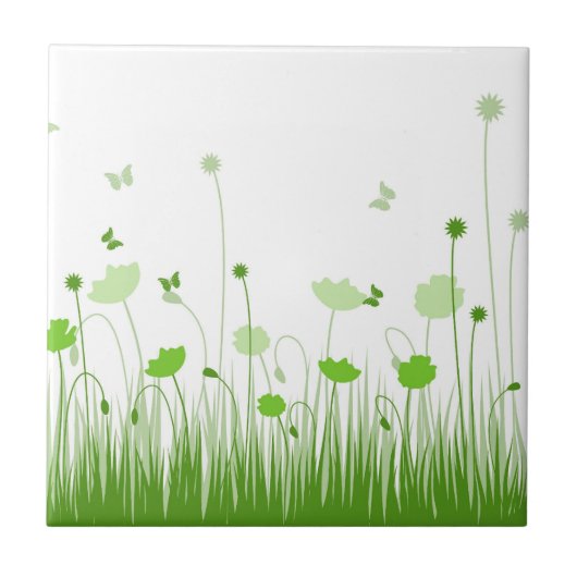 Minimalistische groene en witte klaprozen Meadow F Tegeltje (Voorkant)