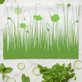 Minimalistische groene en witte klaprozen Meadow F Theedoek (Gevouwen)