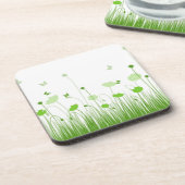 Minimalistische groene en witte klaprozen weide bl bier onderzetter (Linkerzijde)