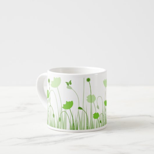 Minimalistische groene en witte klaprozen weide bl espresso kop (Voorkant links)