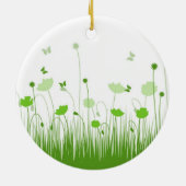 Minimalistische groene en witte klaprozen weide bl keramisch ornament (Achterkant)