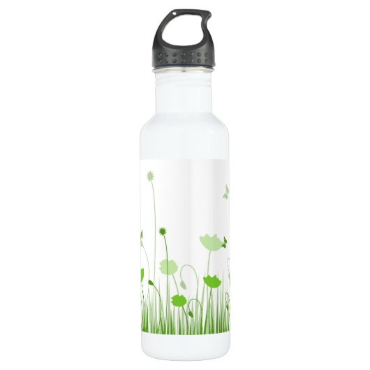 Minimalistische groene en witte klaprozen weide bl waterfles (Voorkant)