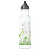 Minimalistische groene en witte klaprozen weide bl waterfles (Links)