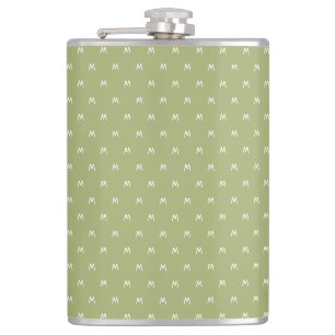 Minimalistische groene en witte monogram heupfles