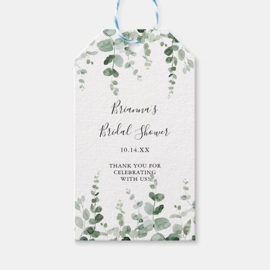 Minimalistische groene eucalyptus bruidsdouche  cadeaulabel (Voorkant)