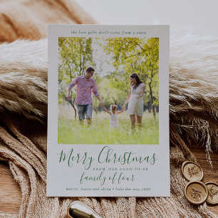 Minimalistische groene familie van vier zwangersch feestdagenkaart