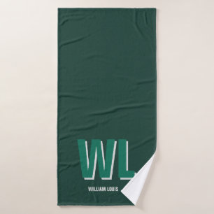 Minimalistische groene gepersonaliseerde monogram badhanddoek