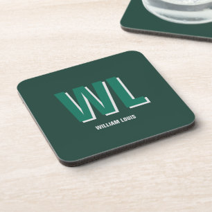 Minimalistische groene gepersonaliseerde monogram bier onderzetter