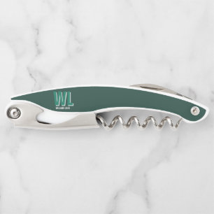 Minimalistische groene gepersonaliseerde monogram  kurkentrekker