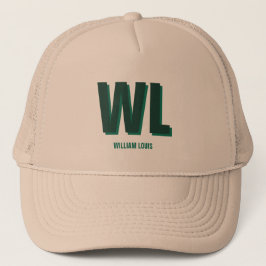Minimalistische groene gepersonaliseerde monogram  trucker pet