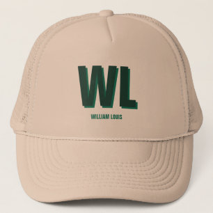 Minimalistische groene gepersonaliseerde monogram trucker pet