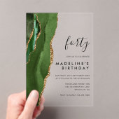 Minimalistische Groene Goud Agate Geode 40e verjaa Acryl Uitnodigingen (Insitu (Draagbaar))