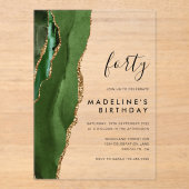 Minimalistische Groene Goud Agate Geode 40e verjaa Acryl Uitnodigingen (Voorkant)