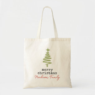 Minimalistische groene kerstboom familie vakantie tote bag