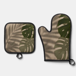 Minimalistische Groene Monstera Blad Tropische Sch Ovenwant & Pannenlap Set
