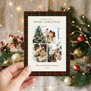Minimalistische groene ruit Kerst foto collage Feestdagenkaart