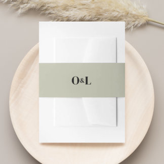 Minimalistische groene salie monogram huwelijksdag uitnodigingen wikkel