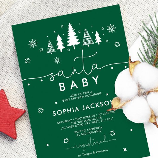 Minimalistische groene Santa Baby shower-uitnodigi Kaart