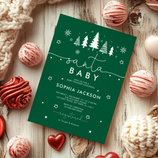 Minimalistische groene Santa Baby shower-uitnodigi Kaart