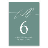 Minimalistische groene scriptietabelnummarkaart kaart (Voorkant)