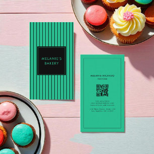 Minimalistische Groene Tosca Stripes QR Code Bakke Visitekaartje