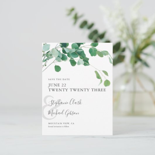 Minimalistische Groene Verlaten sparen de Datum Briefkaart (Staand voorkant)