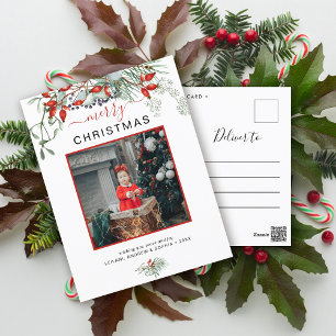Minimalistische groene watercolor Kerst foto Feestdagenkaart