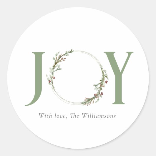 Minimalistische groene Waterverf krans Joy Christm Ronde Sticker (Voorkant)