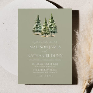 Minimalistische Groene Winter Snowy Pine Trees Wed Kaart
