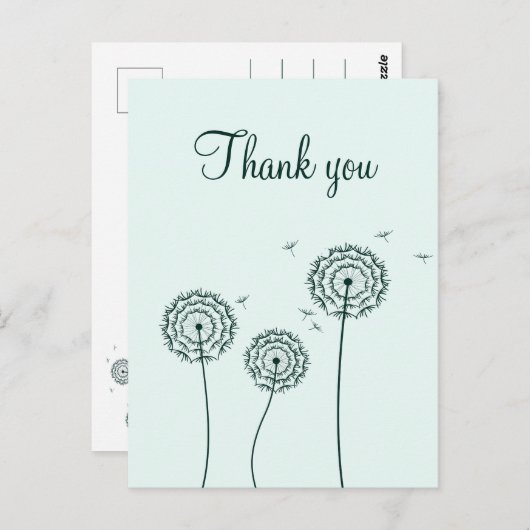 Minimalistische groene witte paardenbloem dank u briefkaart (Voorkant / Achterkant)