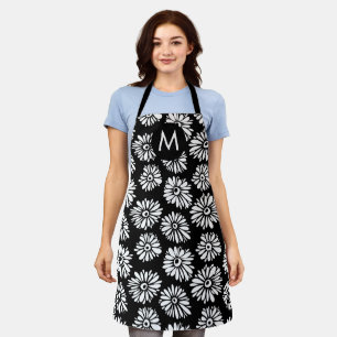 Minimalistische Groovy Zwart en Witte Madeliefjes  Schort