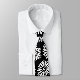 Minimalistische Groovy Zwart en Witte Madeliefjesp Stropdas