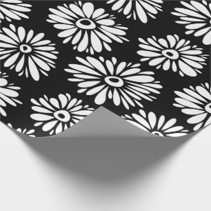 Minimalistische Groovy Zwart-Wit Madeliefjespatroo Cadeaupapier