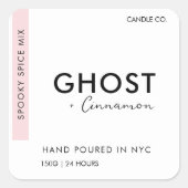 Minimalistische Halloween kaars | Ghost + Cinnamon Vierkante Sticker (Voorkant)