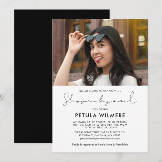 Minimalistische handgeschreven douche per mail fot kaart (Voorkant / Achterkant)