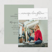 Minimalistische Handgeschreven Naam Foto Afstudeer Uitnodiging Briefkaart (Voorkant / Achterkant)