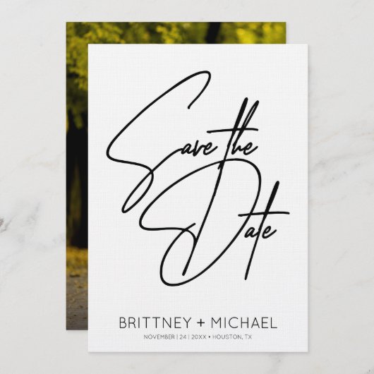 Minimalistische handgeschreven save the date (Voorkant / Achterkant)