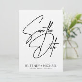 Minimalistische handgeschreven save the date (Staand voorkant)