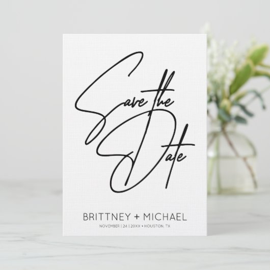 Minimalistische handgeschreven save the date (Staand voorkant)