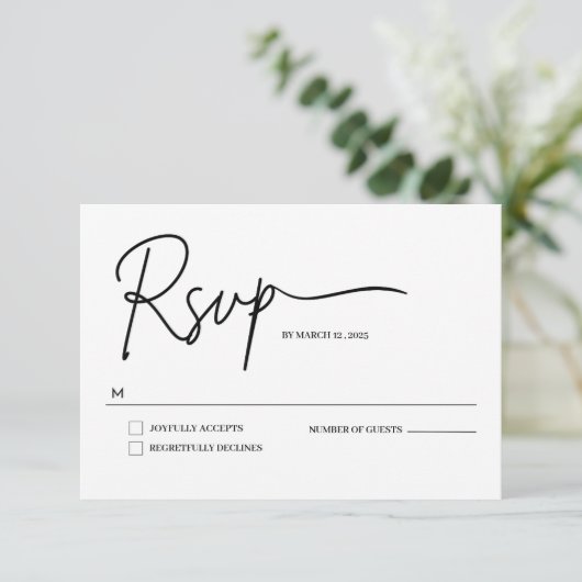 Minimalistische Handgeschreven script bruiloft RSV RSVP Kaartje (Staand voorkant)