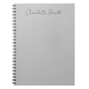 Minimalistische handgeschreven script naam grijs notitieboek