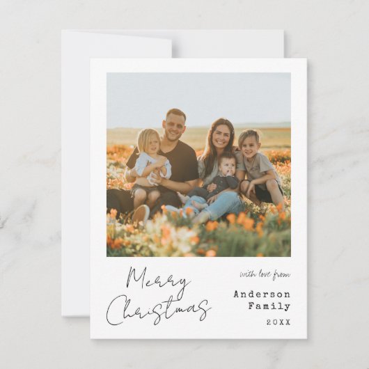 Minimalistische handgeschreven vrolijke kerstfoto feestdagenkaart (Voorkant)