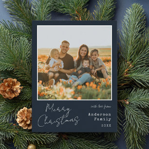 Minimalistische handgeschreven vrolijke kerstfoto feestdagenkaart