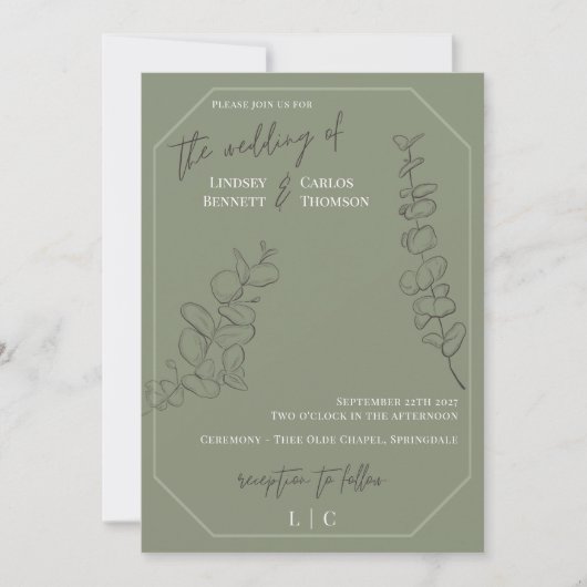 Minimalistische handgetekende bladeren groene foto kaart (Voorkant)