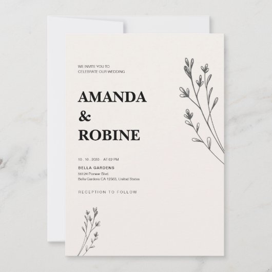 Minimalistische handgetekende bloemenbruiloft uitn kaart (Voorkant)