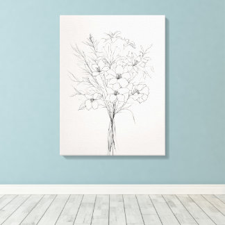 Minimalistische handgetekende botanische Planten f Canvas Afdruk
